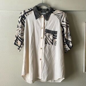 Vintage Cabrais Collection patchwork short sleeve button down blouse top